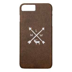 Rustikales Leder Look Monogram iPhone 7+ Fall 8 Plus/7 Plus Hülle