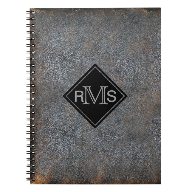 Rustikales Lederbuch-Look | Monogrammierte Initial Notizblock (Vorderseite)