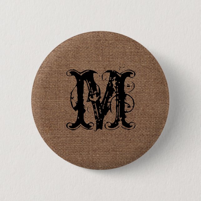 Rustikales Leinwand-Schwarz-Monogramm - Shabby Button (Vorderseite)