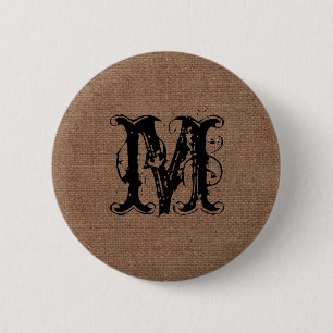 Rustikales Leinwand-Schwarz-Monogramm - Shabby Button