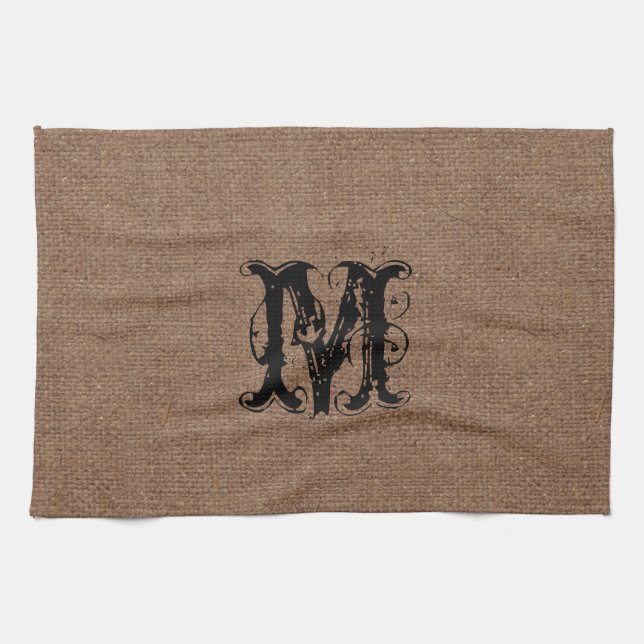 Rustikales Leinwand-Schwarz-Monogramm - Shabby Handtuch (Horizontal)