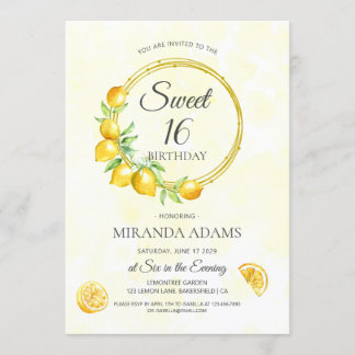 Rustikales Lemon Wreath Summer Boho Sweet 16 Gebur Einladung