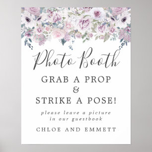 Rustikales lila Blumen-Hochzeits-Photobooth-Schild Poster