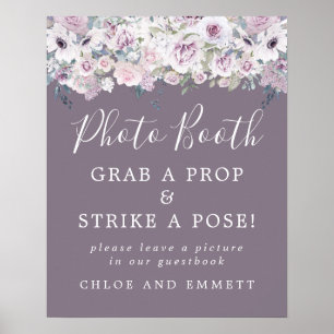 Rustikales lila Blumen-Hochzeits-Photobooth-Schild Poster