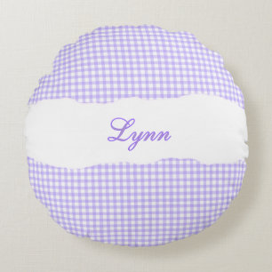 Rustikales lila Gingham mit personalisiertem Namen Rundes Kissen