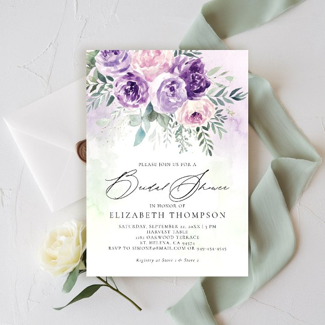 Rustikales Lila Lavendel Lilac Brautparty Einladung (purple lavender lilac bridal shower brunch invitation watercolor floral garden romantic rustic chic)