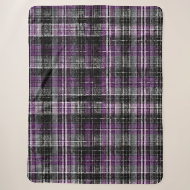 Rustikales lila schwarzes Tartan-Muster Sherpadecke (Vorderseite)