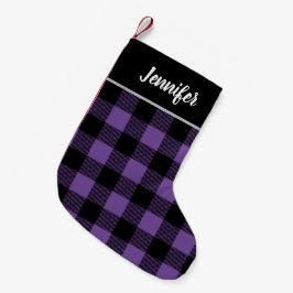 Rustikales Lila und Schwarzes Buffalo Karo Monogra Kleiner Weihnachtsstrumpf
