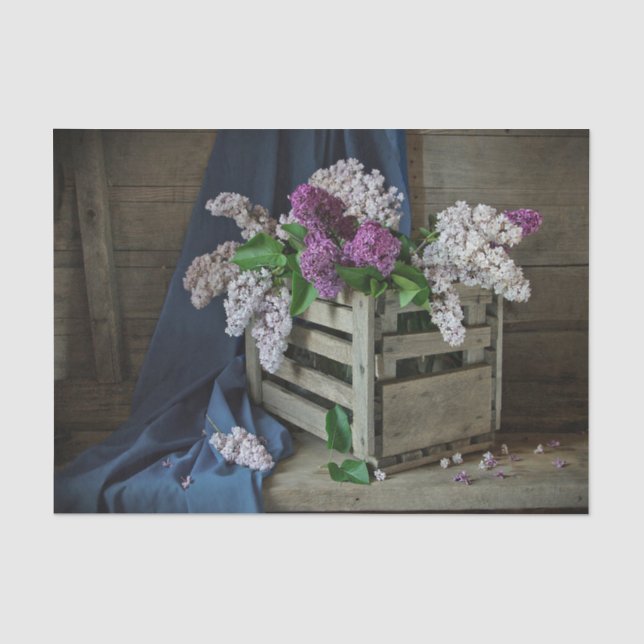 Rustikales Lila und weißes Lilacs Blumenkohl Foto Seidenpapier (Vorderseite)