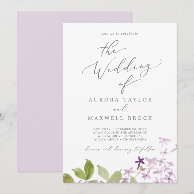 Rustikales Lilac, die Hochzeit von Einladung (Vorne/Hinten)