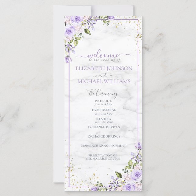 Rustikales Lilac Lavender Gold Marble Floral Progr (Vorderseite)