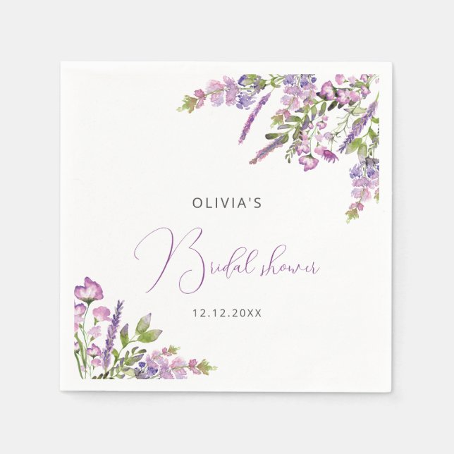Rustikales Lilac Lila Floral Brautparty Napkins Serviette (Vorderseite)