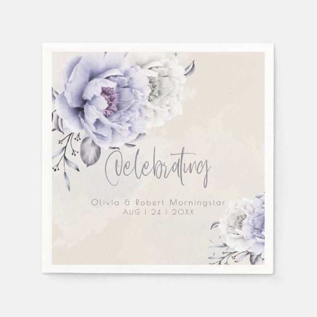 Rustikales Lilac und Alabaster Peony Floral Serviette (Vorderseite)