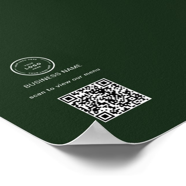 Rustikales Logo Restaurant-Menü QR-Code Geschäftsp Poster (Ecke)