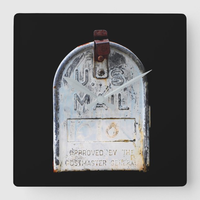 Rustikales Mailbox-Portrait Quadratische Wanduhr (Vorderseite)