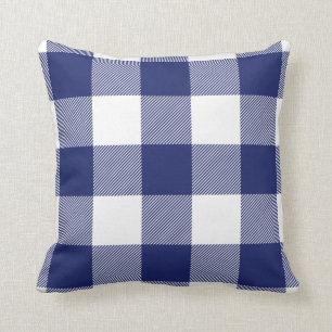 Rustikales Marine-Blau-Büffel-Karo-Muster Kissen