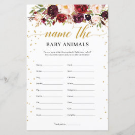 Rustikales Marsala boho Name Baby animal game