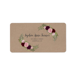 Rustikales Marsala Floral Craft Papier Hochzeit Adressaufkleber