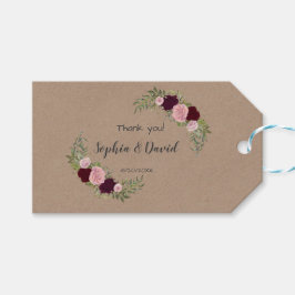 Rustikales Marsala Floral Craft Papier Hochzeit Geschenkanhänger