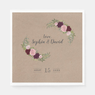Rustikales Marsala Floral Craft Papier Hochzeit Serviette