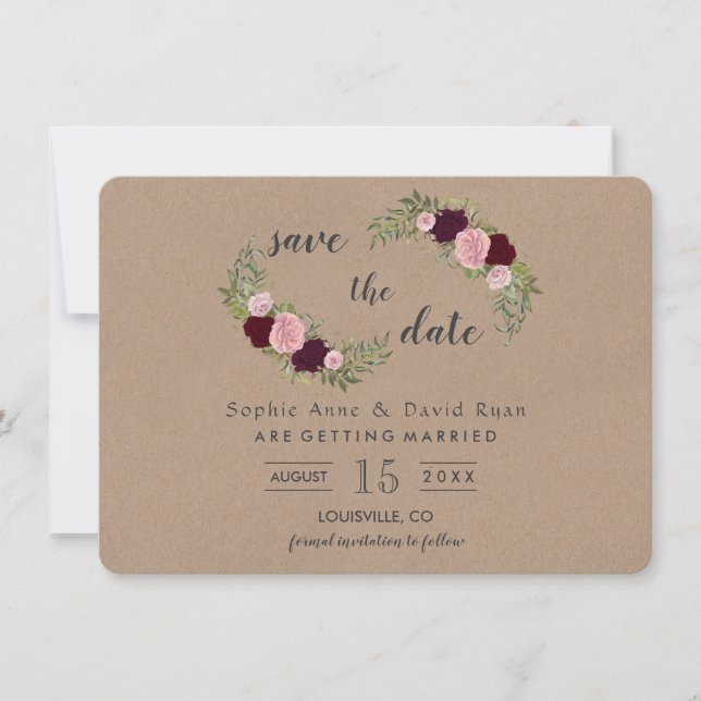 Rustikales Marsala Floral Craft Papier Save the Da Save The Date (Vorderseite)