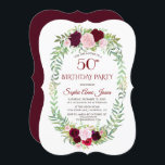 Rustikales Marsala Floral Wreath 50. Geburtstag Einladung<br><div class="desc">Rustikale Marsala Blumenreath Burgund Einladung Hochzeit. Dieses rustikale Design zeichnet sich durch herrliche Aquarellfarben-Blume in einem Kranz, Pfeile mit Herz und Blume Bouquet (als Trenner) auf einem weißen Hintergrund aus. Auf der Rückseite befindet sich ein schöner bordeauxfarbener Hintergrund. Verwenden Sie das Tool Anpassen, um Ihre Informationen hinzuzufügen. Für mehr, besuchen...</div>