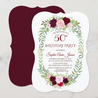 Rustikales Marsala Floral Wreath 50. Geburtstag Einladung