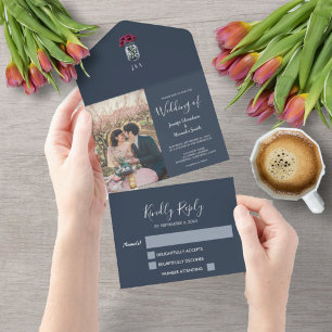 Rustikales Mason-Glas mit Monogramm und Foto in Bl All In One Einladung