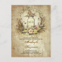 Rustikales Mason-Glas Vintage Save the Date Postka