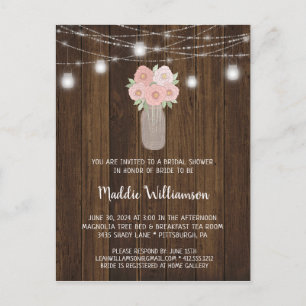 Rustikales Mason Jar Floral Lights Brautparty Postkarte