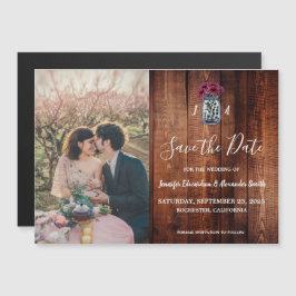 Rustikales Mason Jar Holz Monogramm Foto Save the  Magneteinladung