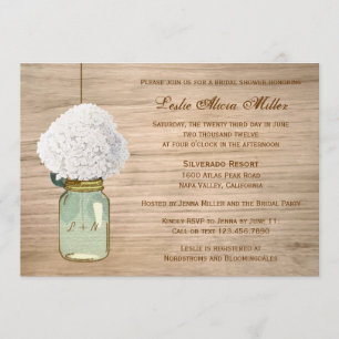 Rustikales Mason Jar Hydrangea Brautparty mit Foto Einladung