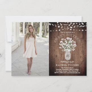 Rustikales Mason Jar Lights Sweet 16 Birthday Foto Einladung