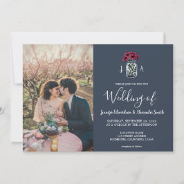 Rustikales Mason Jar Marineblau Monogramm Foto Hoc Einladung