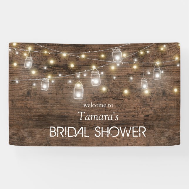 Rustikales Mason Jar String Lights Brautparty Banner (Horizontal)