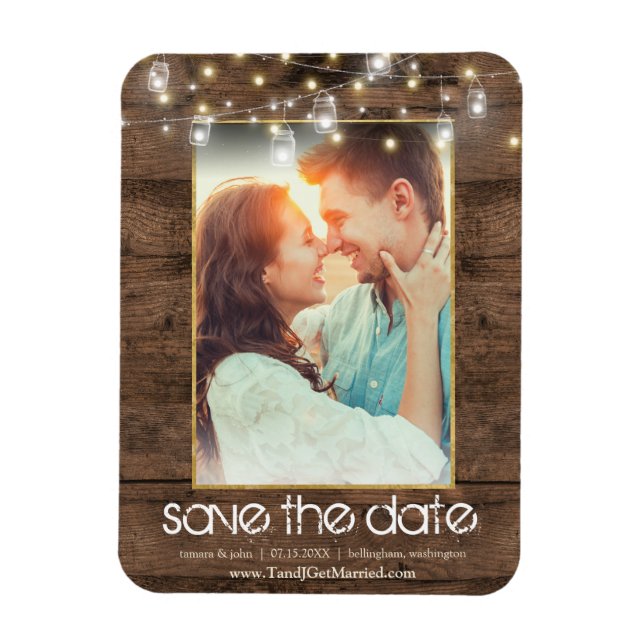 Rustikales Mason Jar String Lights Save the Date F Magnet (Vertikal)