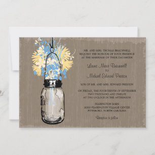 Rustikales Mason Jar und Wildblumen Hochzeit Einladung