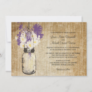 Rustikales Mason Jar und Wildblumen Hochzeit Einladung