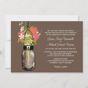 Rustikales Mason Jar und Wildblumen Hochzeit Einladung