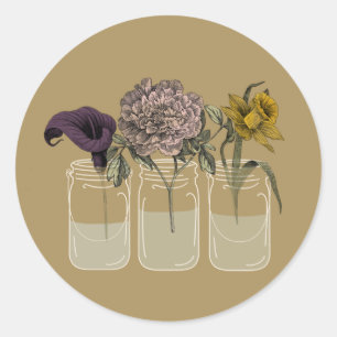 Rustikales Maurer-Glas mit Blumen-runden Runder Aufkleber