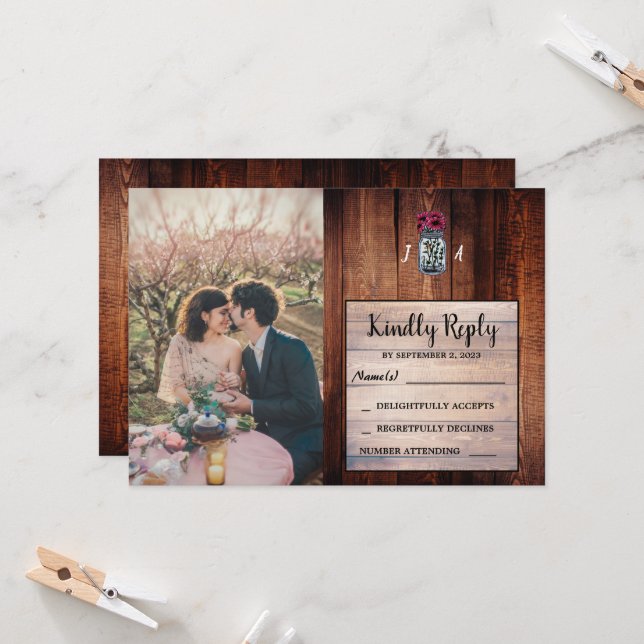 Rustikales Maurerschiff Foto Hochzeit RSVP Karte (Vorderseite/Rückseite Beispiel)