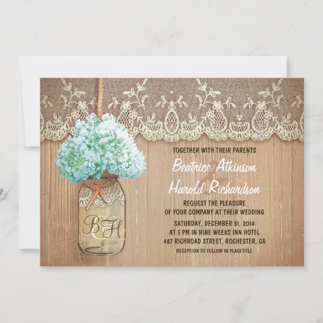 Rustikales Maurerschiff Hydrangea Einladung (Vorderseite)