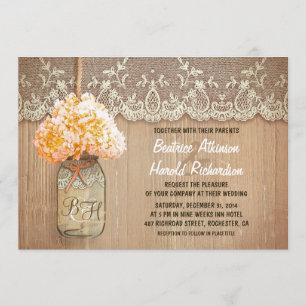 Rustikales Mauritius Jar Peach Hydrangea Hochzeit Einladung