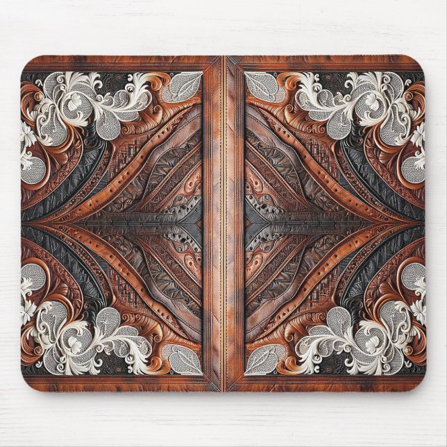 Rustikales Mehrfarbenleder und elegante Spitzen Mousepad (Vorne)