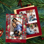 Rustikales mehrfarbiges Foto, botanisches Weihnach Feiertagskarte<br><div class="desc">Rustikale moderne Winter florale botanische Frohe Weihnachtsfamilie 5 Foto Collage Urlaubskarte mit roter Bordeaux und Salbei grünem Rahmen aus Kiefernzapfen,  Beeren,  Grünpflanzen auf weißem Hintergrund.             Persönlich mit benutzerdefinierten 5 Fotos,  Text und Familiensignatur auf beiden Seiten!</div>