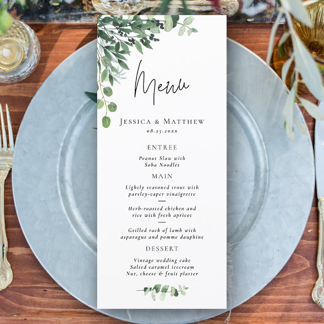 Rustikales Menü für Eukalyptus Wedding Menükarte (Rustic Sage Green Eucalyptus Wedding Menu)