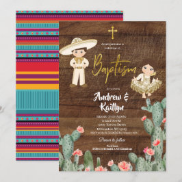 Rustikales mexikanisches Gold Charro Boy Girl Twin Einladung