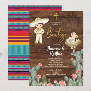 Rustikales mexikanisches Gold Charro Boy Girl Twin Einladung