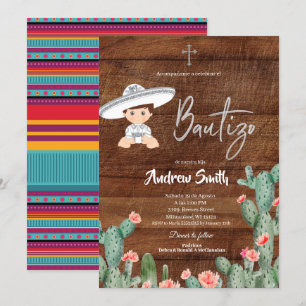 Rustikales mexikanisches Silver Charro Boy Bautizo Einladung