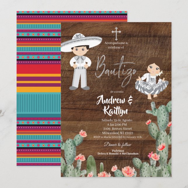 Rustikales mexikanisches Silver Charro Boy Girl Tw Einladung (Vorne/Hinten)